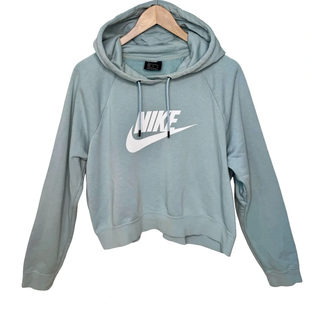 NIKE Essential Cropped Hoodie Pullover Ocean Blue Cotton Women’s XL CJ6327-363 - Picture 3 of 15